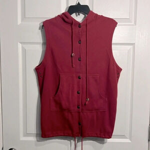 Style New York Vintage sleeveless maroon button up hooded jacket - Size Medium